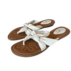 BOC Born Concept White Knotted Bow Thong Sandals Brown Footbed Womens 8/39